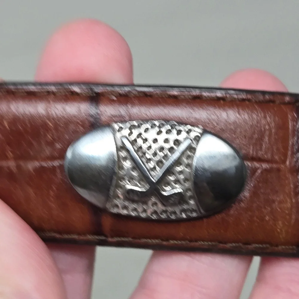 Mens Brown Croco Embossed Leather Golf Belt Silver Western Buckle Golf Clubs 38
